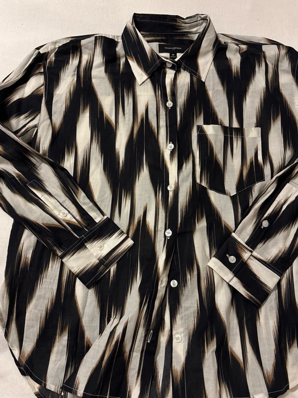 Banana Republic Black and Cream Abstract Stripe Button-Down Shirt